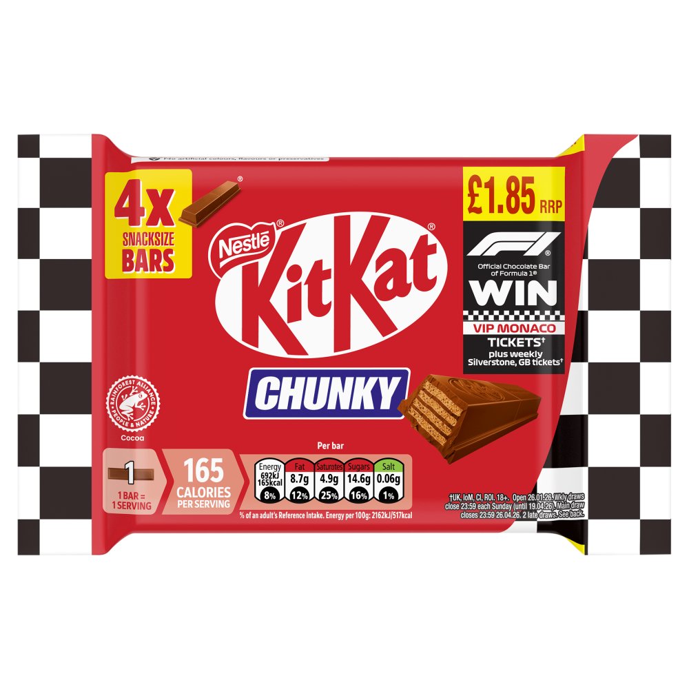 KitKat F1 Chunky Snacksize Chocolate Bar 4 Pack Multipack 128g