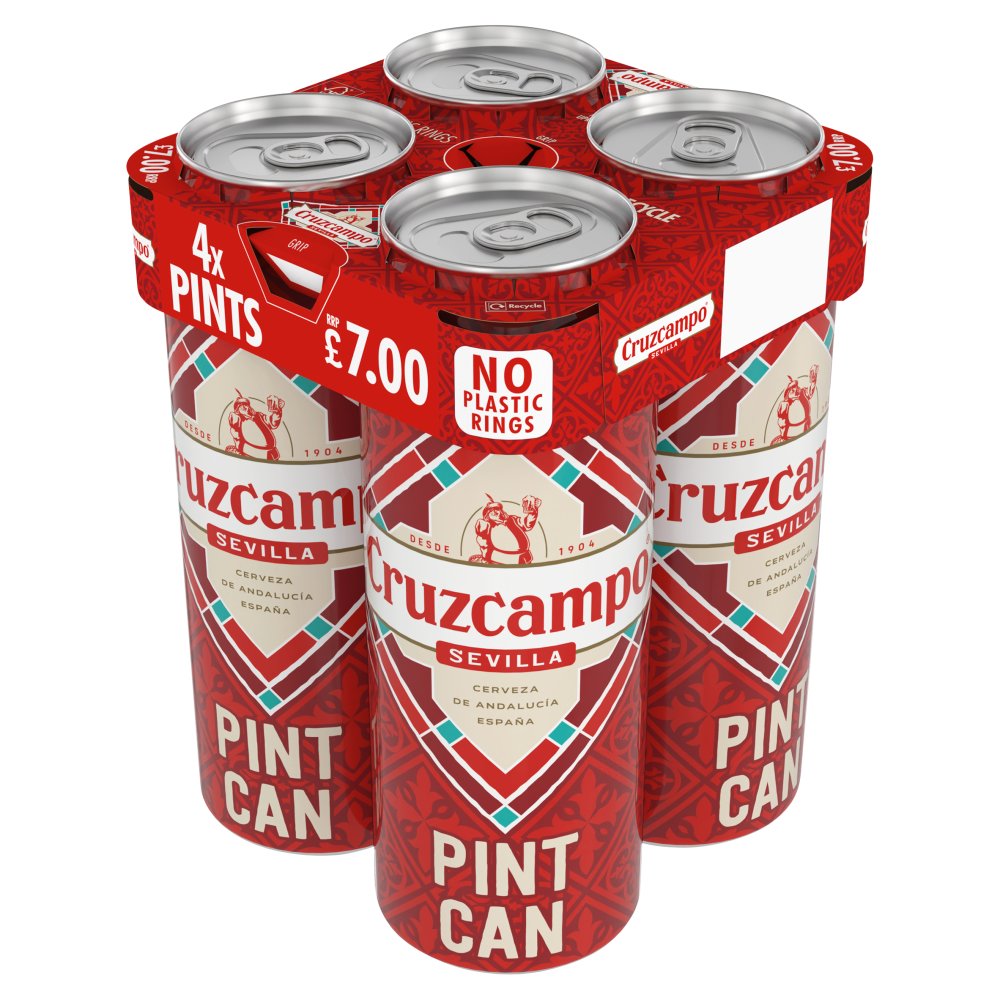 Cruzcampo Sevilla Lager Beer 4.4% ABV Can 4x568ml Pint