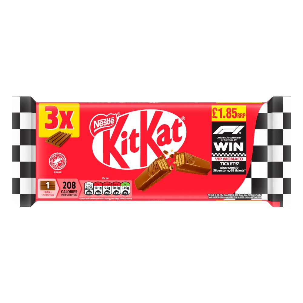 KitKat F1 4 Finger Milk Chocolate Biscuit Bar 3 Pack Multipack 124.5g