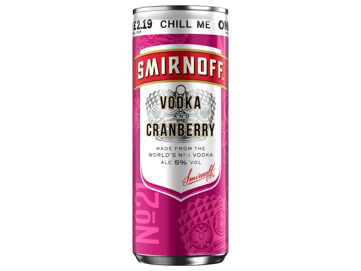 Smirnoff No. 21 Vodka and Cranberry 5% vol Ready to Drink Premix 250ml Can