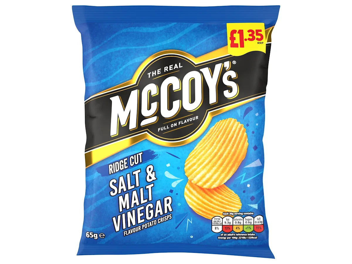 McCoy's Ridge Cut Salt & Malt Vinegar Flavour Potato Crisps 65g