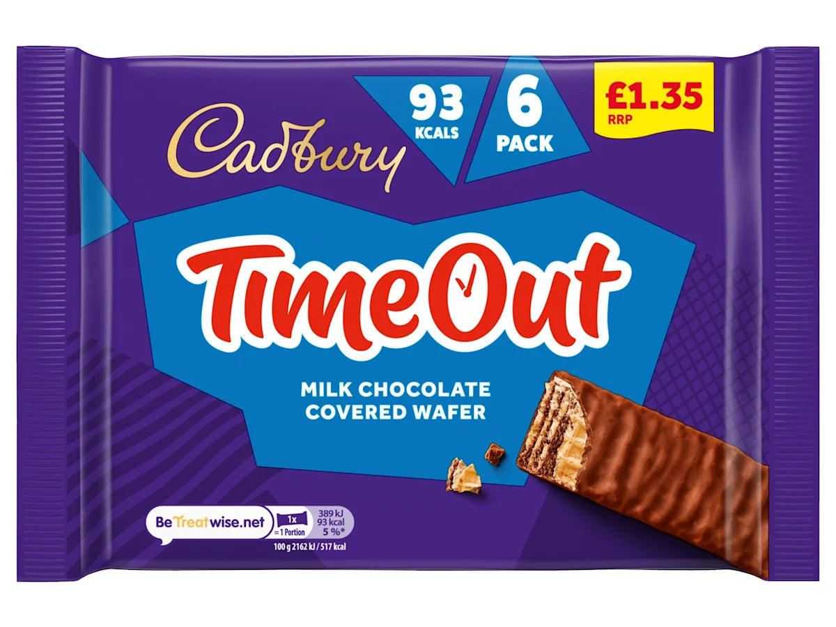 Cadbury Timeout 6-pack Milk Chocolate Wafer Biscuit Bars Multipack (6x 18g bars) 108 g