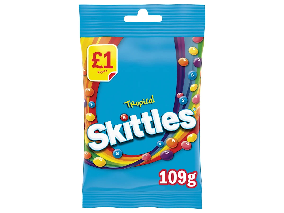 Skittles Vegan Chewy Sweets Tropical Fruit Flavoured Treat Bag 109g